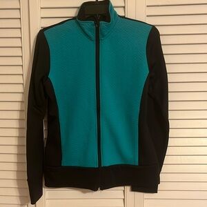 BCG Turquoise Black Quilted Zip Front Jacket Small Excellent Condition